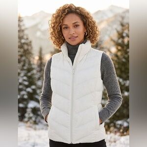 Lands’ End Beige Quilted Puffer Vest – Size Small